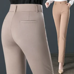 Plus Size Women's Elastic High Waist Straight Leg Knit Pants