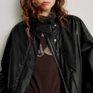 Women's Washed Cotton Cropped Biker Jacket