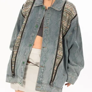 Women's Loose Fit Patchwork Denim Jacket, Vintage Style